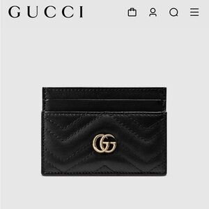 Gucci Quilted Black Card Holder with Gold Logo